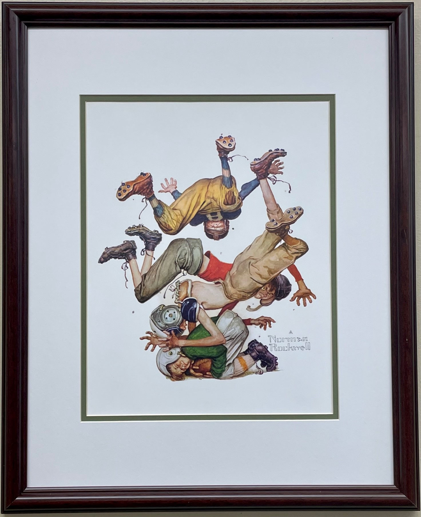 Norman Rockwell "Sporting Boys- First Down!" FRAMED Americana Football Art NEW!