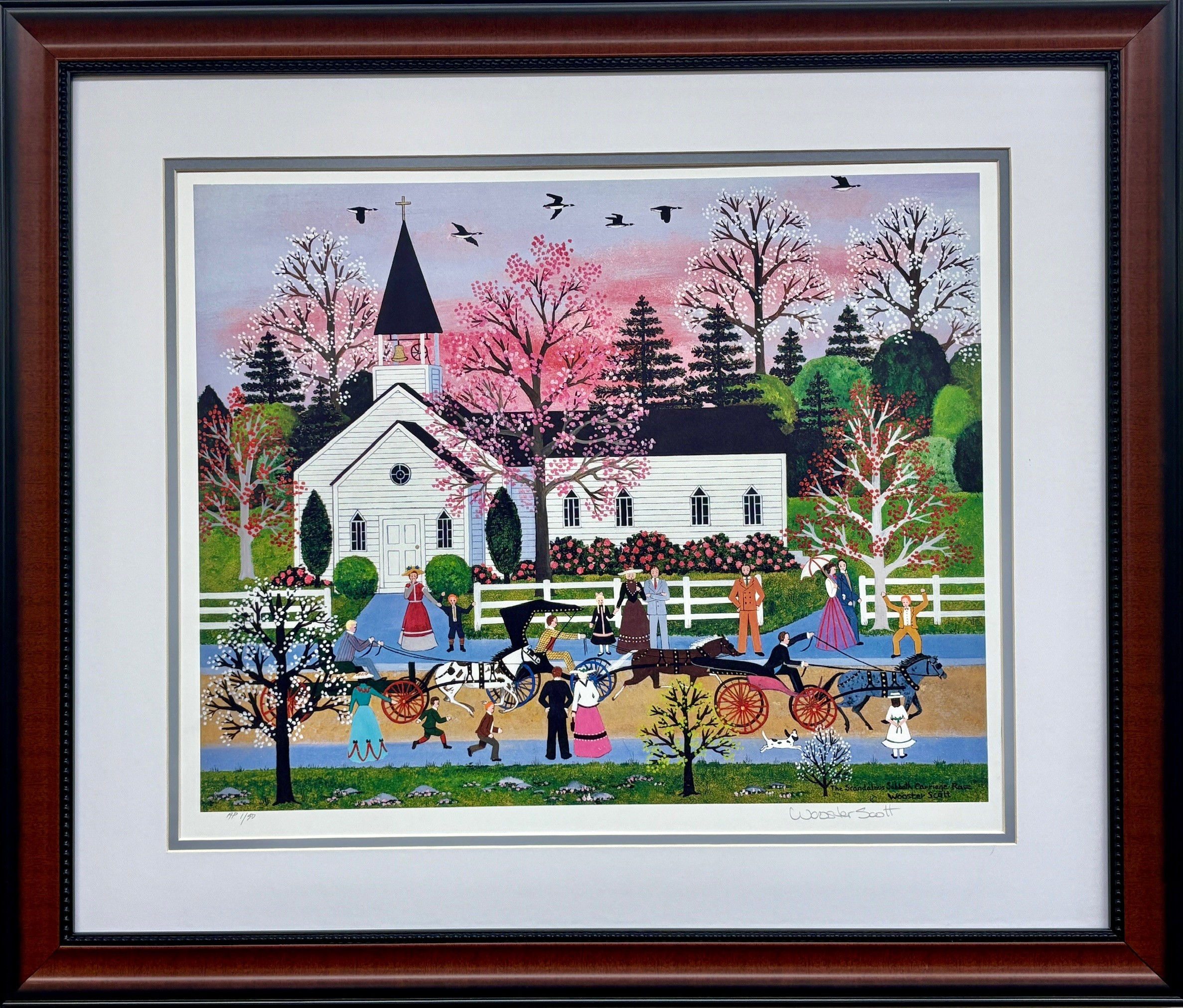 Jane Wooster Scott "Scandalous Sabbath Carriage Race" Framed Signed Art NEW