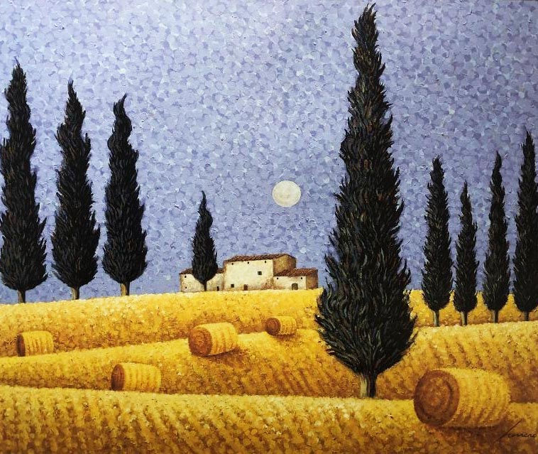 Thumbnail: Lowell Herrero "Cypress and Hay" New CUSTOM FRAMED Art