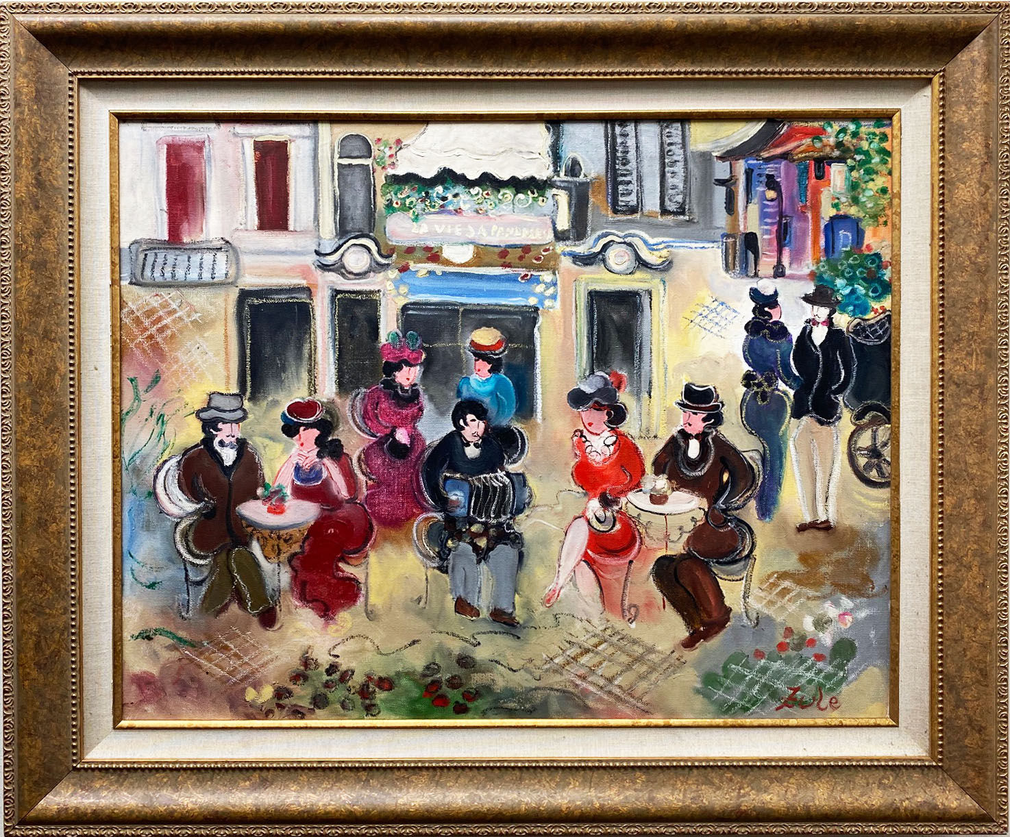 Zule Moskowitz "La Vieja Cafe" Hand Signed Original Oil FRAMED ART NEW