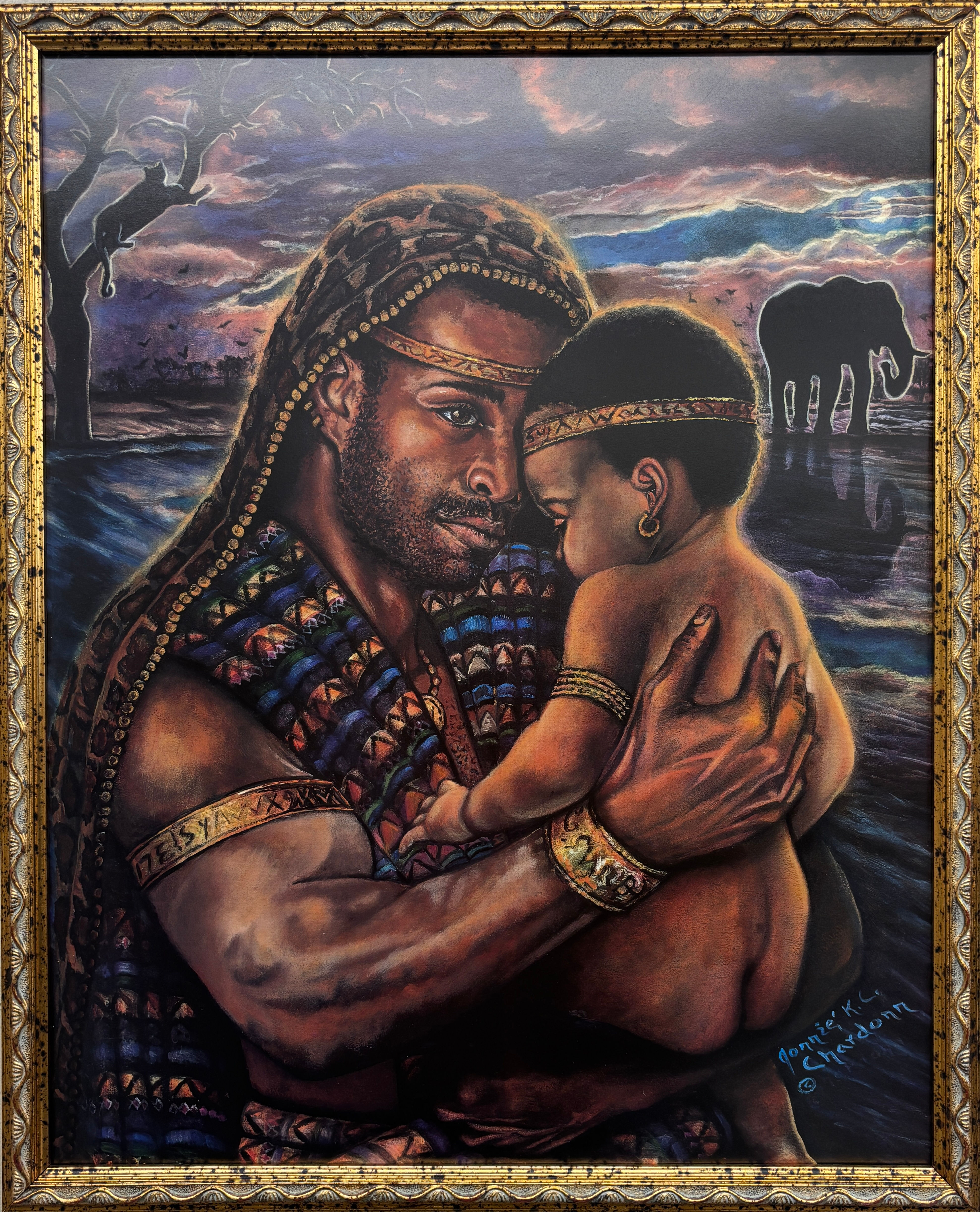 Jonnie K.C. Chardon "Heir to the Legacy" FRAMED Black Art Father & Son NEW