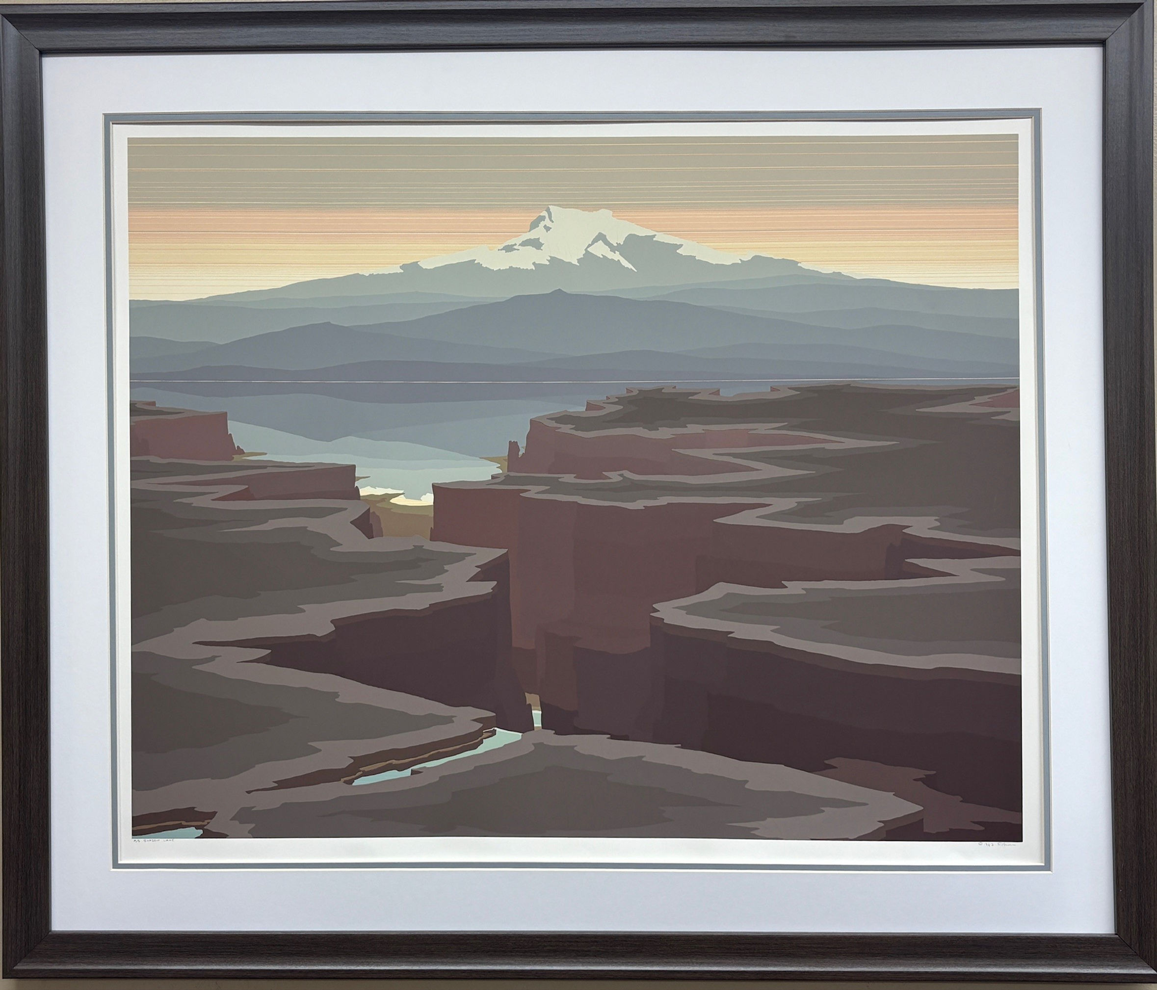 Jerry Schurr "Shadow Lake" Hand Signed & # Framed Serigraph Art Mountains Gorge
