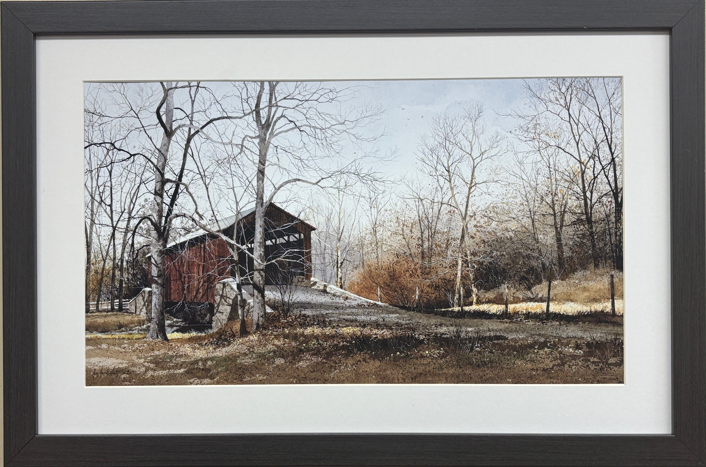 Ray Hendershot "Kissin' Bridge" FRAMED American Rural Covered Art Print New