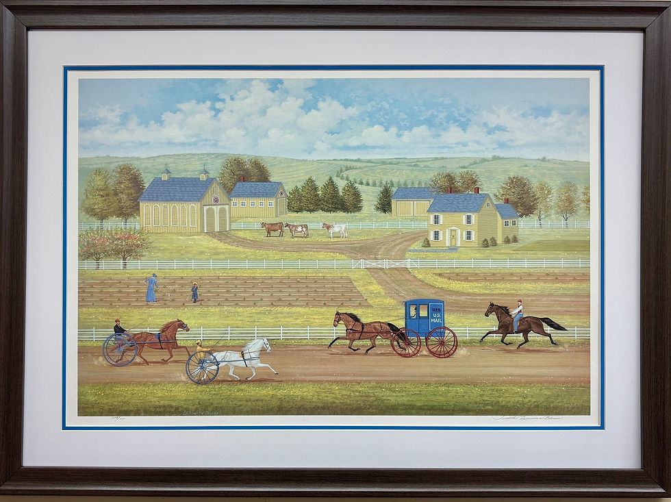 Judith Blinn "Country Racing" Signed & # Framed Primitive Art Horse Racing New