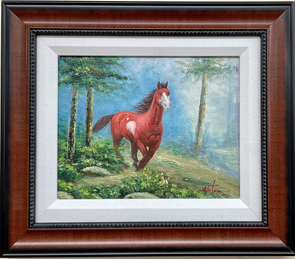 Thumbnail: Watson "Riding with the Wind" Hand Signed Oil Framed Horse Art  NEW