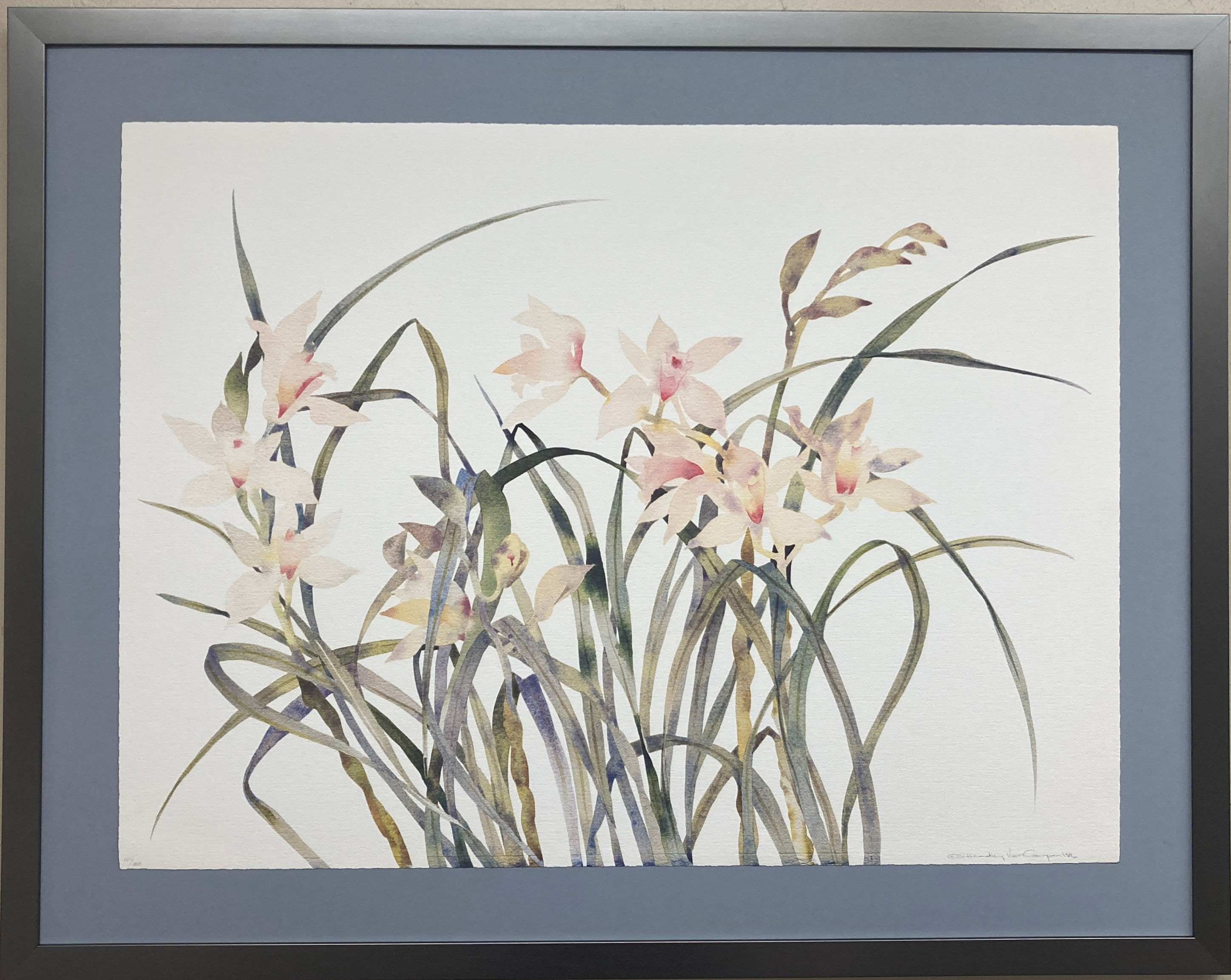 Susan Headley Van Campen "Pink Lilies" Hand Signed Lim. Ed. New Framed Litho