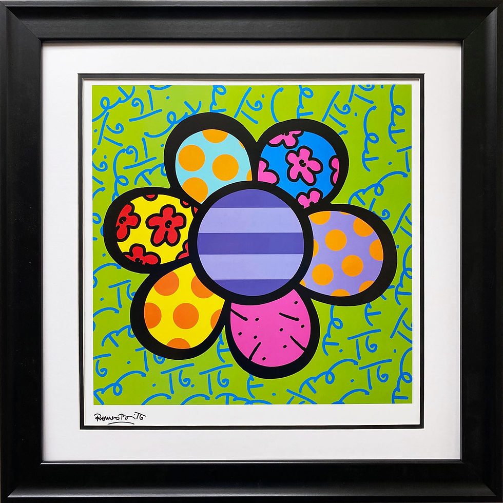 Thumbnail: Romero Britto "Flower Power IV (Green)" Newly Custom FRAMED ART PRINT