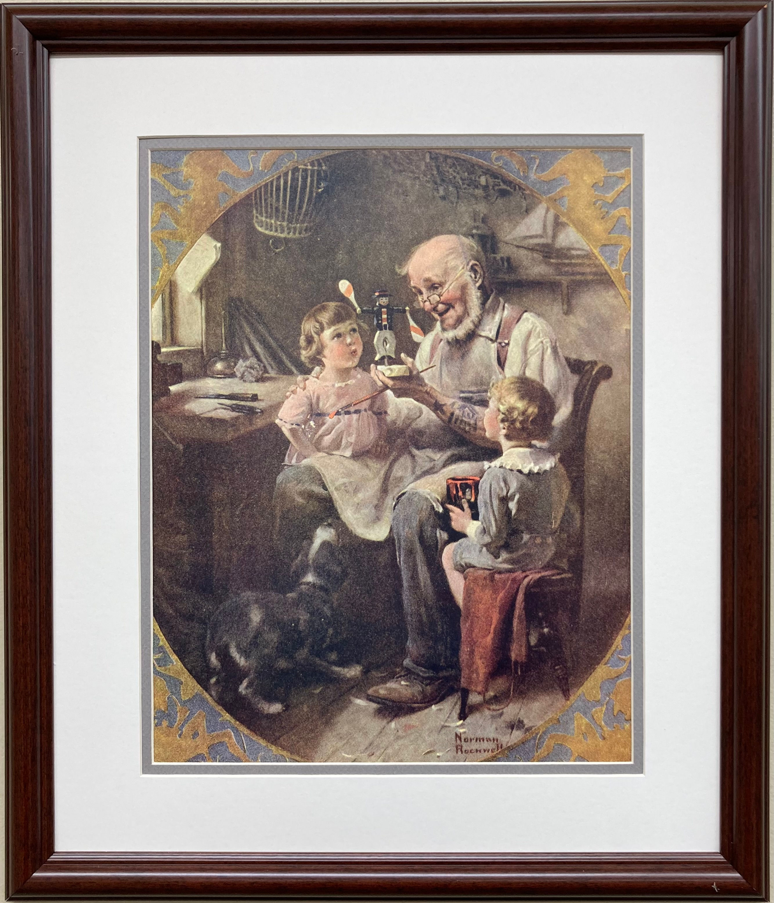 Norman Rockwell "Toy Maker" CUSTOM FRAMED Art  Print Americana