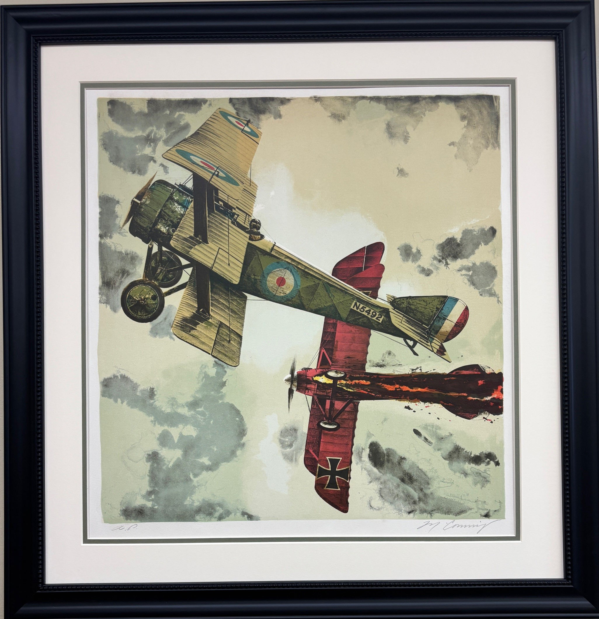 Merv Corning "Air Duel" Signed & # Framed WWI Military Combat Plane Art New