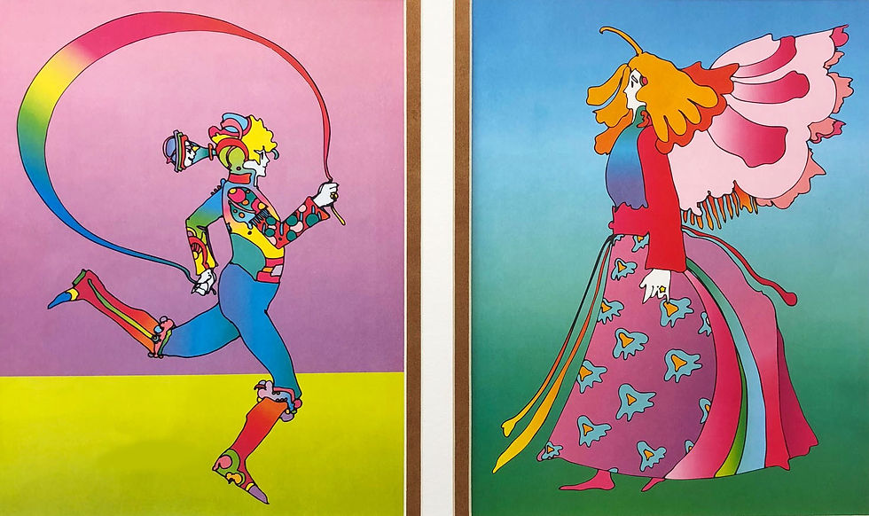 Thumbnail: Peter Max "Runner with Rainbow & Hippie Angel" CUSTOM FRAMED Print Art POP