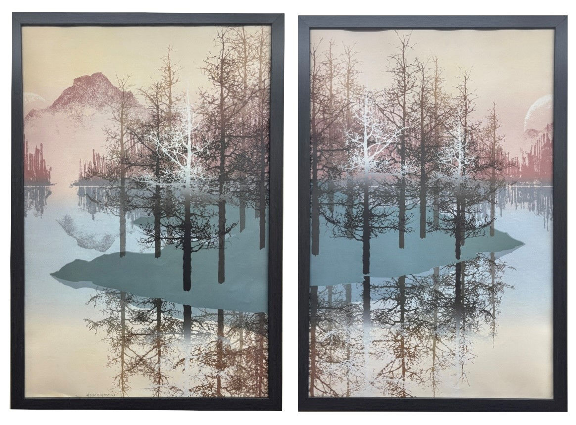 James Hagen "Patterns I & II" PAIR of Framed Mid-Century Diptych Art NEW