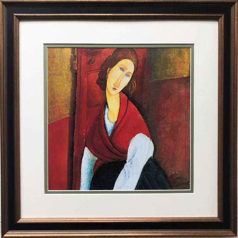 Amedeo Modigliani "Jeanne Hebuternet in Red Shawl" CUSTOM FRAMED ART