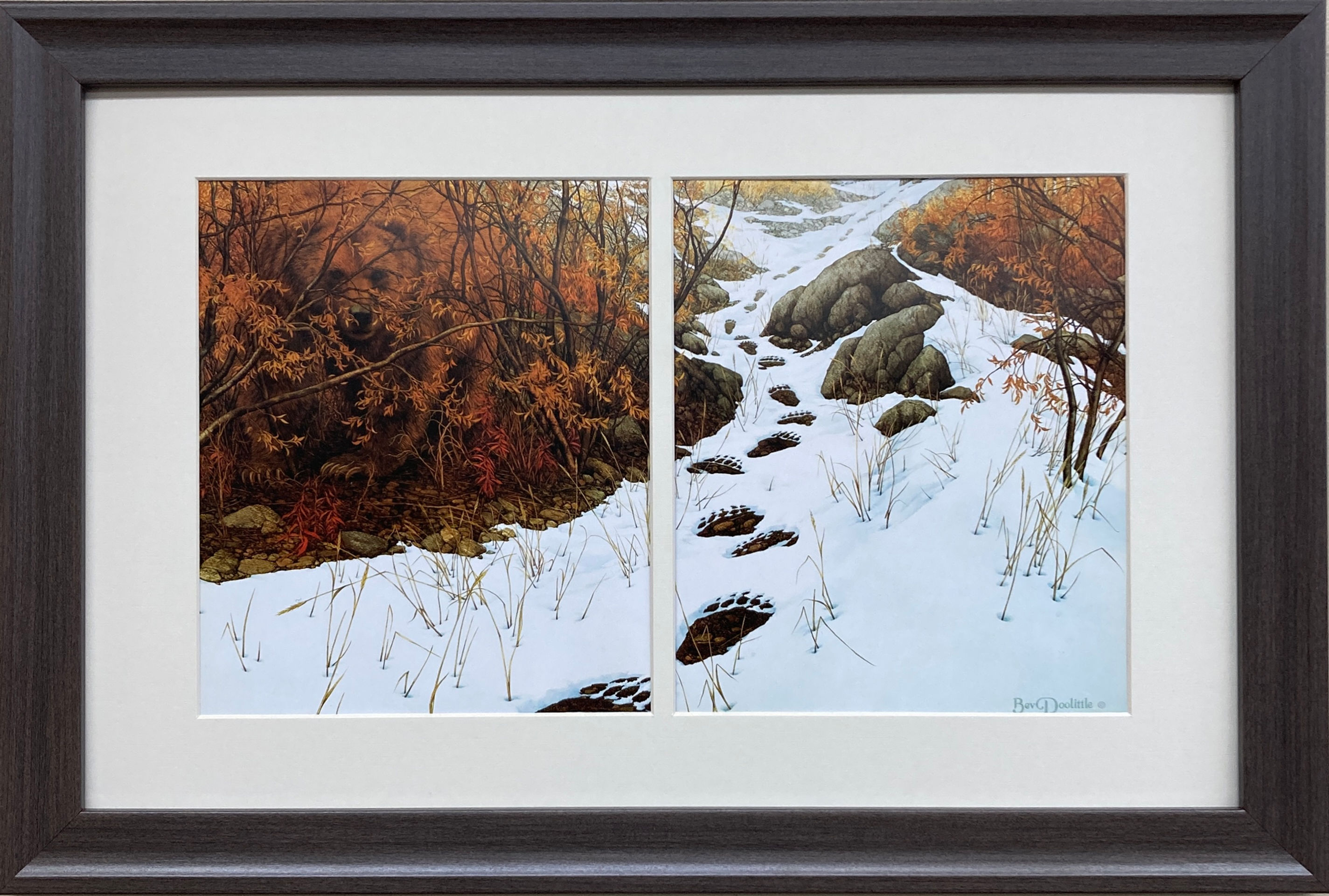 Bev Doolittle "Doubled Back 1988" Newly Custom FRAMED American Art Bear Snow