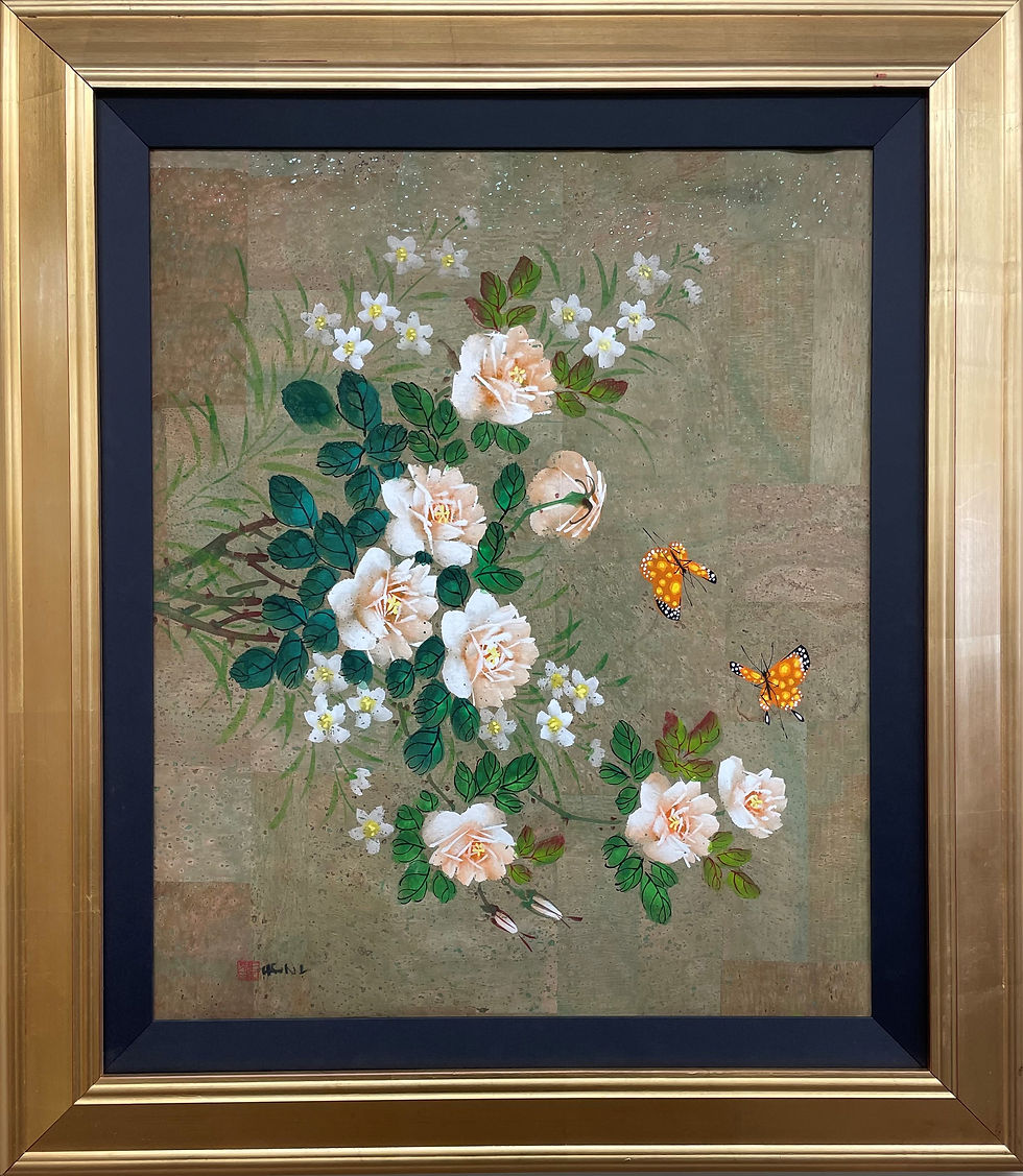 Thumbnail: Dyen "Dancing Orange Butterflies" Signed Original on Cork Framed Floral Art NEW