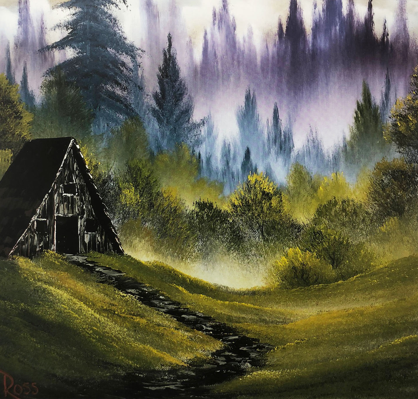 Bob Ross "Cabin in the Woods" Happy Trees CUSTOM FRAMED ART Nature