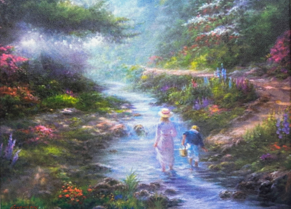 Thumbnail: Ghambaro  "Stream Walking"  Giclee on canvas Framed Impressionist Art NEW