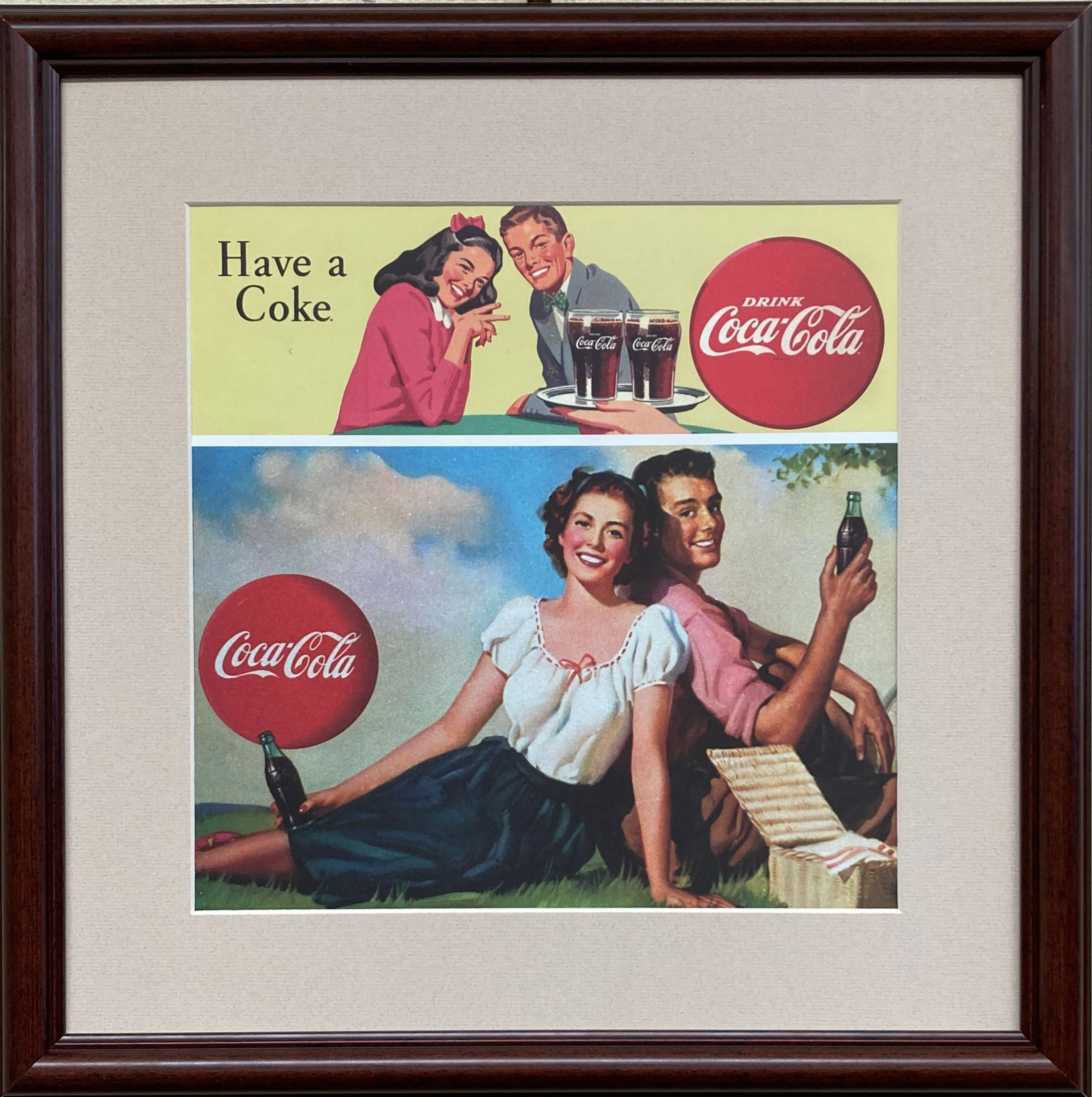 Coca-Cola "For Two, Have a Coke" Custom Framed Vintage Style Ad Print NEW