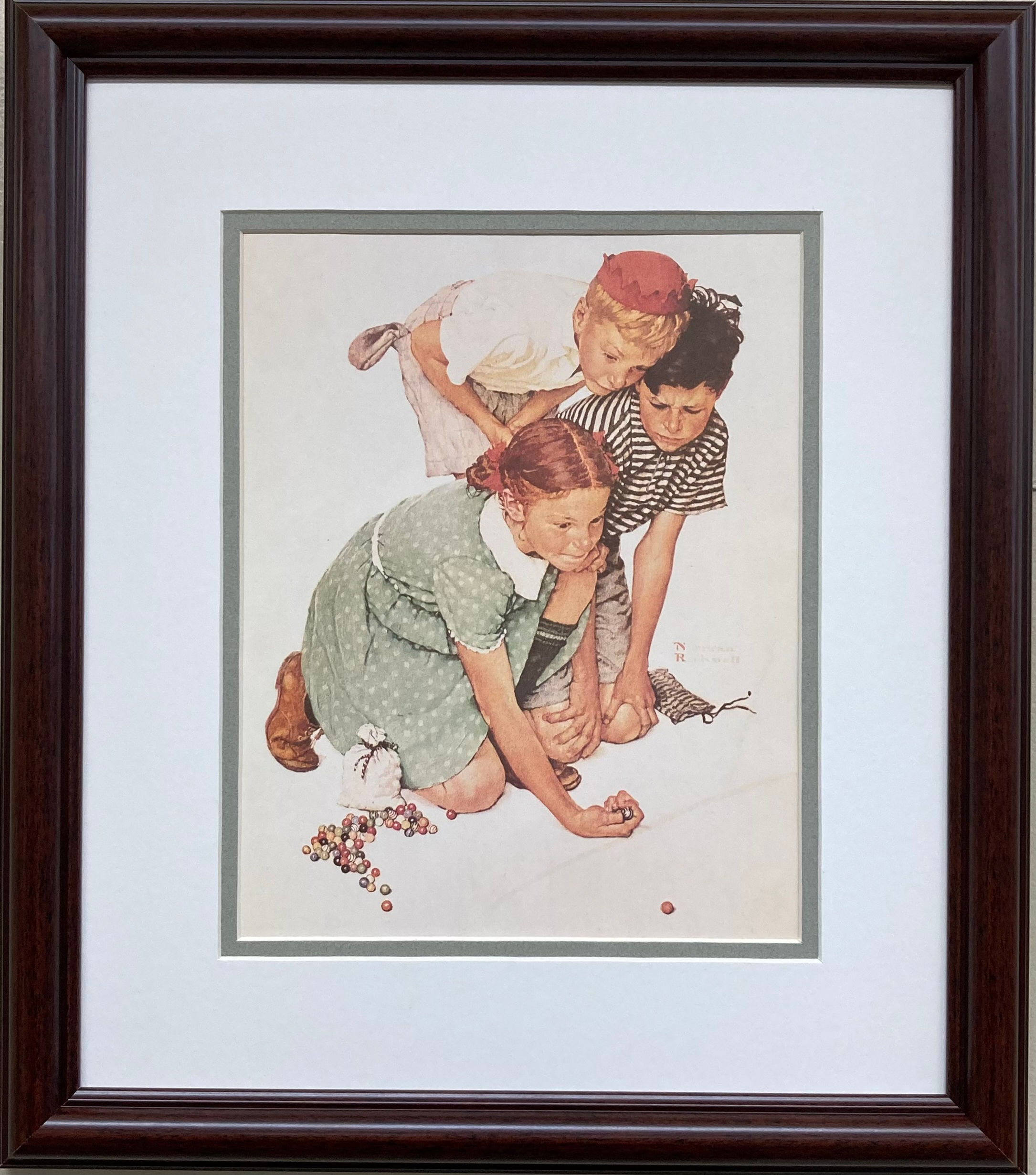Norman Rockwell "Marbles Champ" CUSTOM FRAMED Art Print Americana Vintage