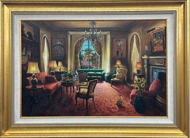 Anatoly Metlan "Morning Delight" Hand Signed Framed Art on Canvas Cat New