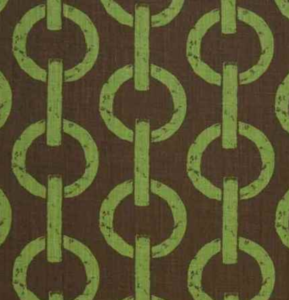 Green chain link pattern on a dark brown background, forming vertical lines. The design is repetitive with a vintage, rustic feel.