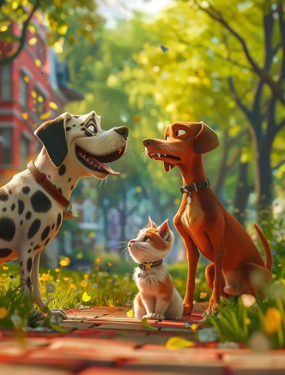 Pets in a warm park