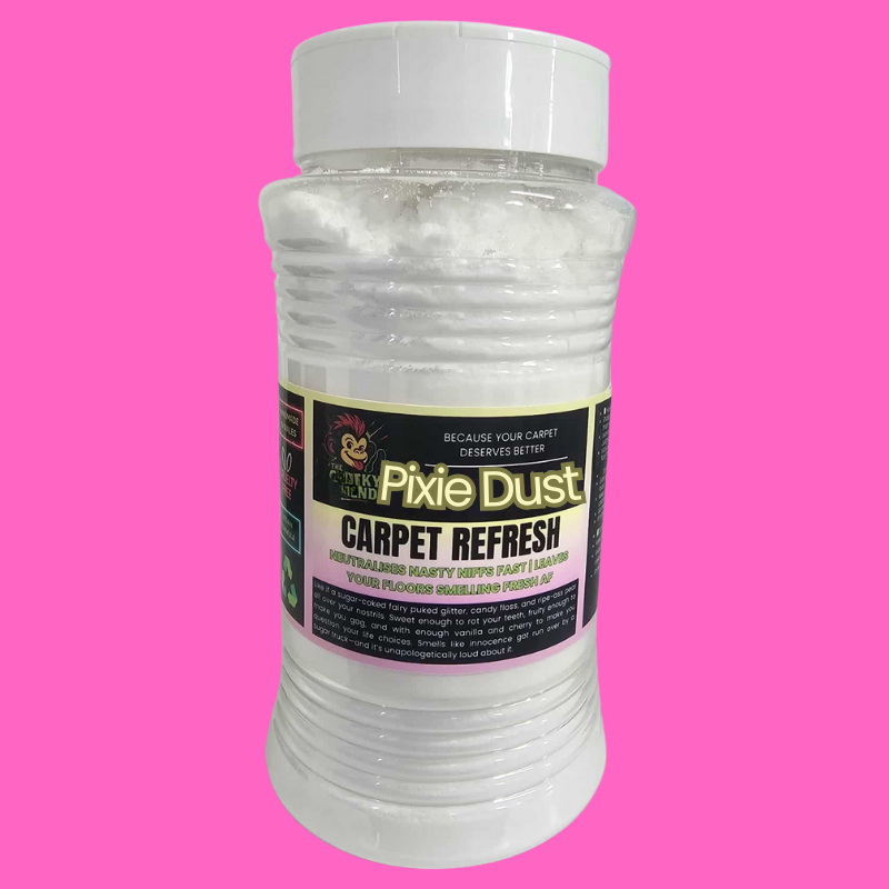 carpet freshener in a tub with a pink background.