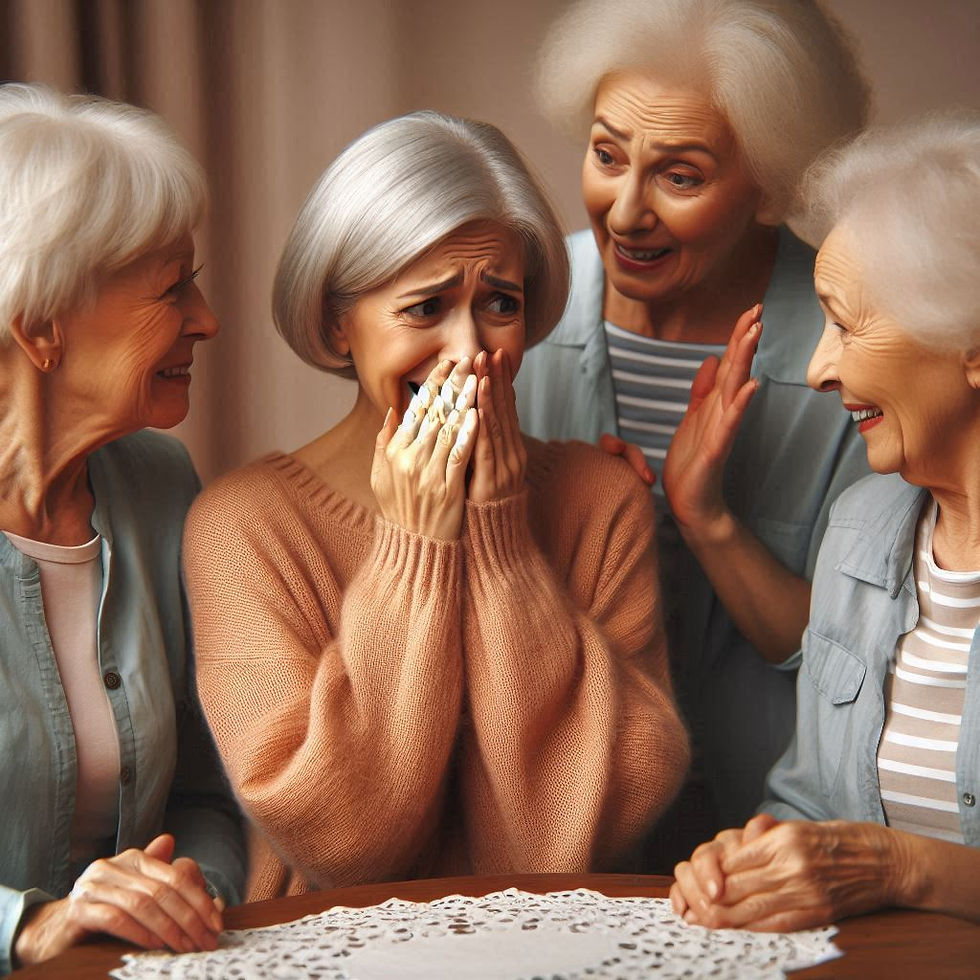 Embarrassed woman with friends