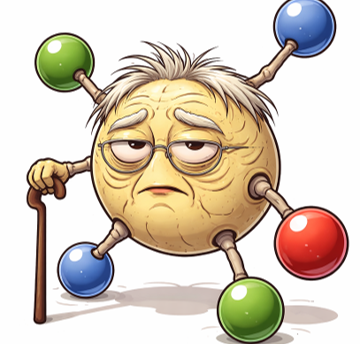 Humorous drawing of aging molecule