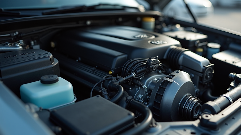 Close-up view of a car engine with European car parts installed