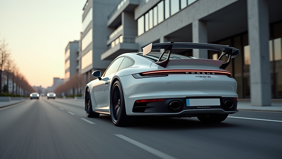 Eye-level view of Porsche 991 with rear spoiler installed