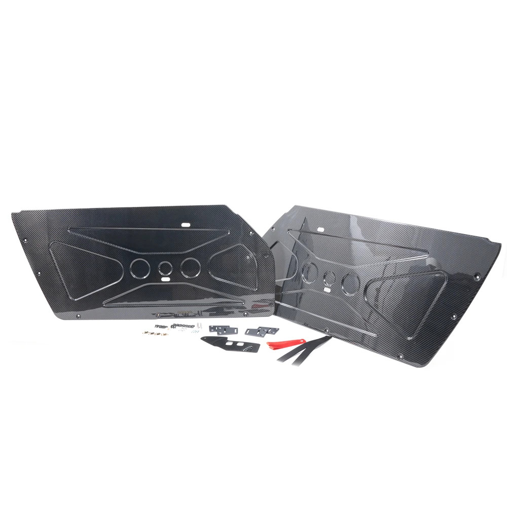 Rennline Carbon Fiber RS Door Panel conversion kit featuring an aggressive X-style emboss