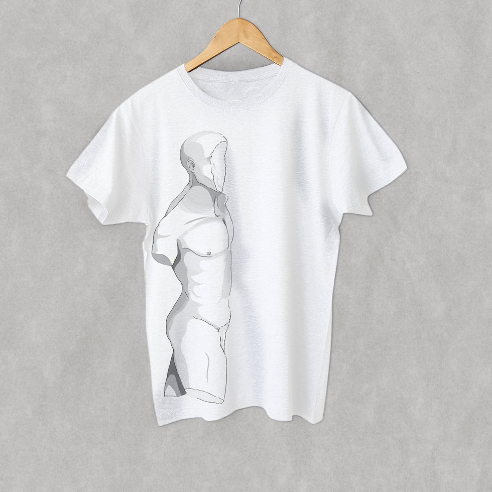 printed Tee front a drawing of a broken greek statue