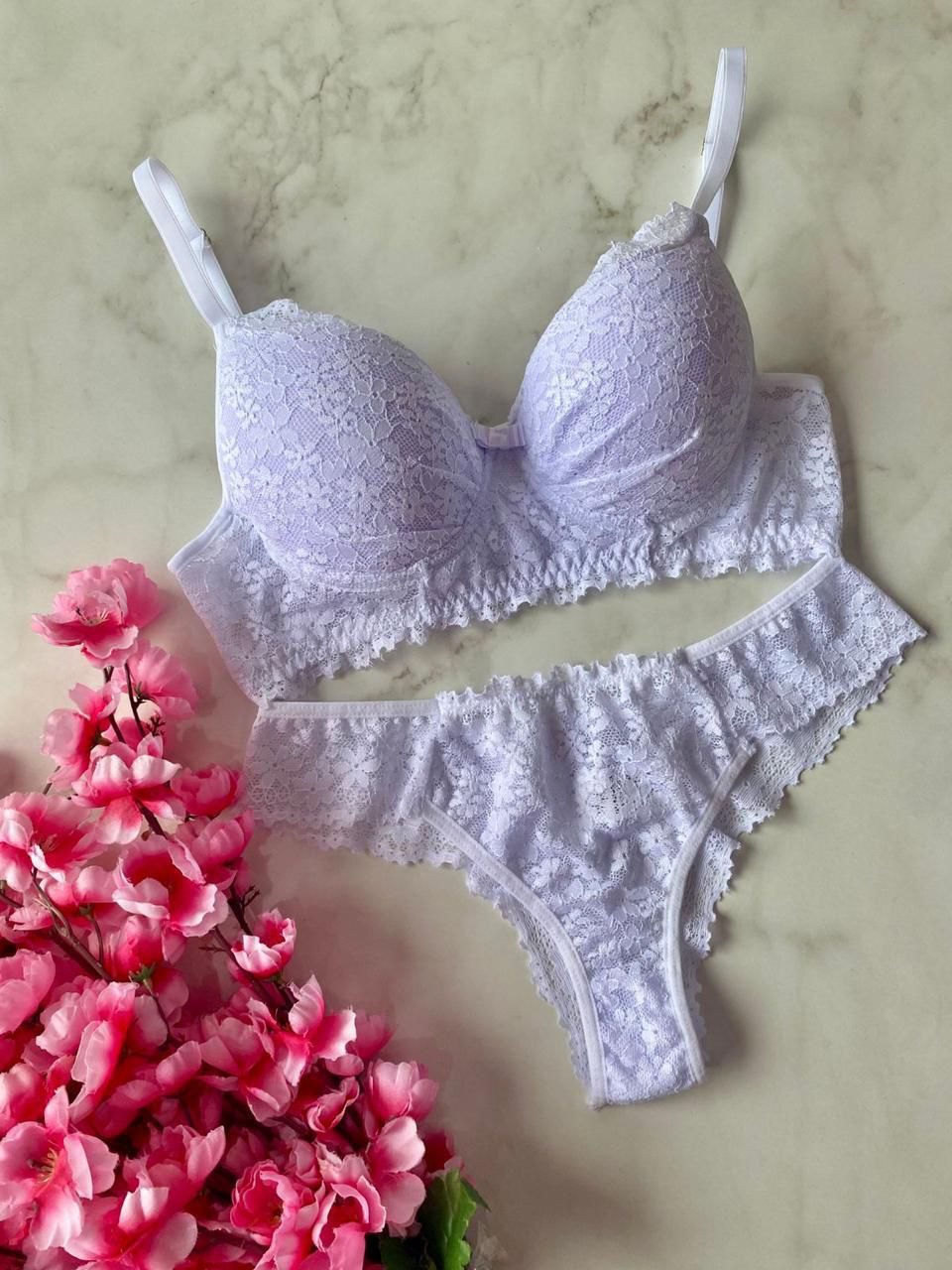 conjunto rendado com bojo- branco - milena - g