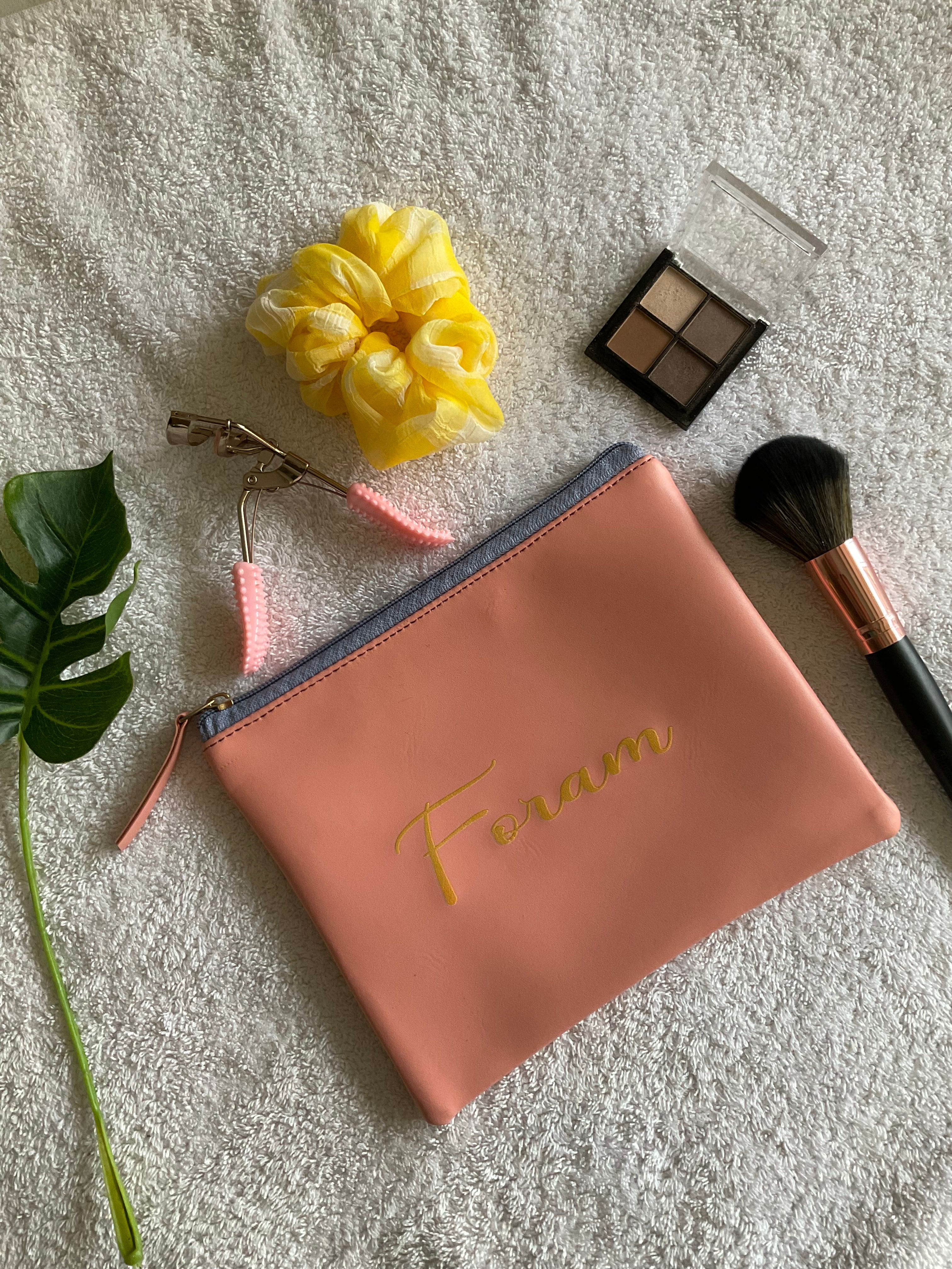 Peach Faux Leather Flat Pouch