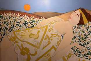 In un letto di margherite quattro alberi mi osservano 90 x 130 cm .jpeg