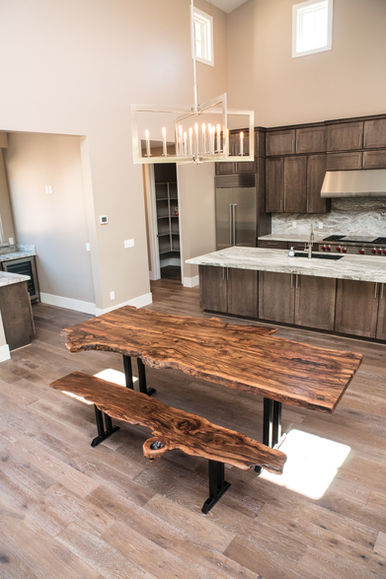 natural edge wood slab table and bench for Sedona Ranch