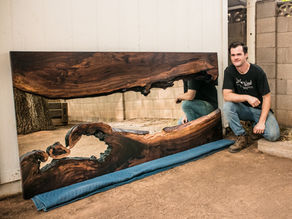 Bastogne Walnut "Wave" Natural Edge Wood River Mirror Wall Art 40x81"