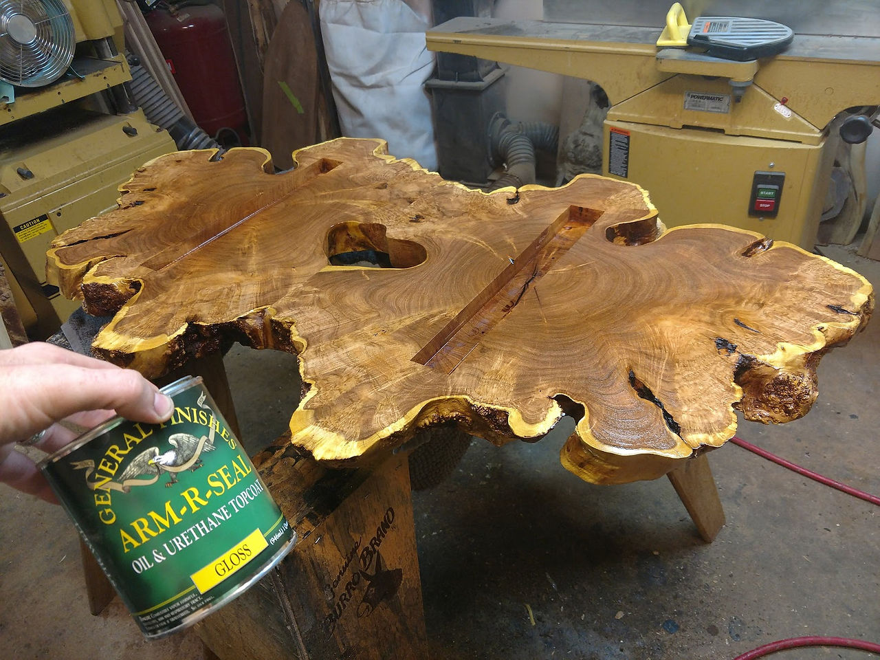mesquite burl live edge coffee table, table leg mounting cleats