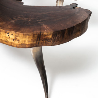 walnut wood slab with steer horn legs