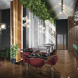interior sketch with procreate of a modern romantic restaurant Wonder Grace Studio