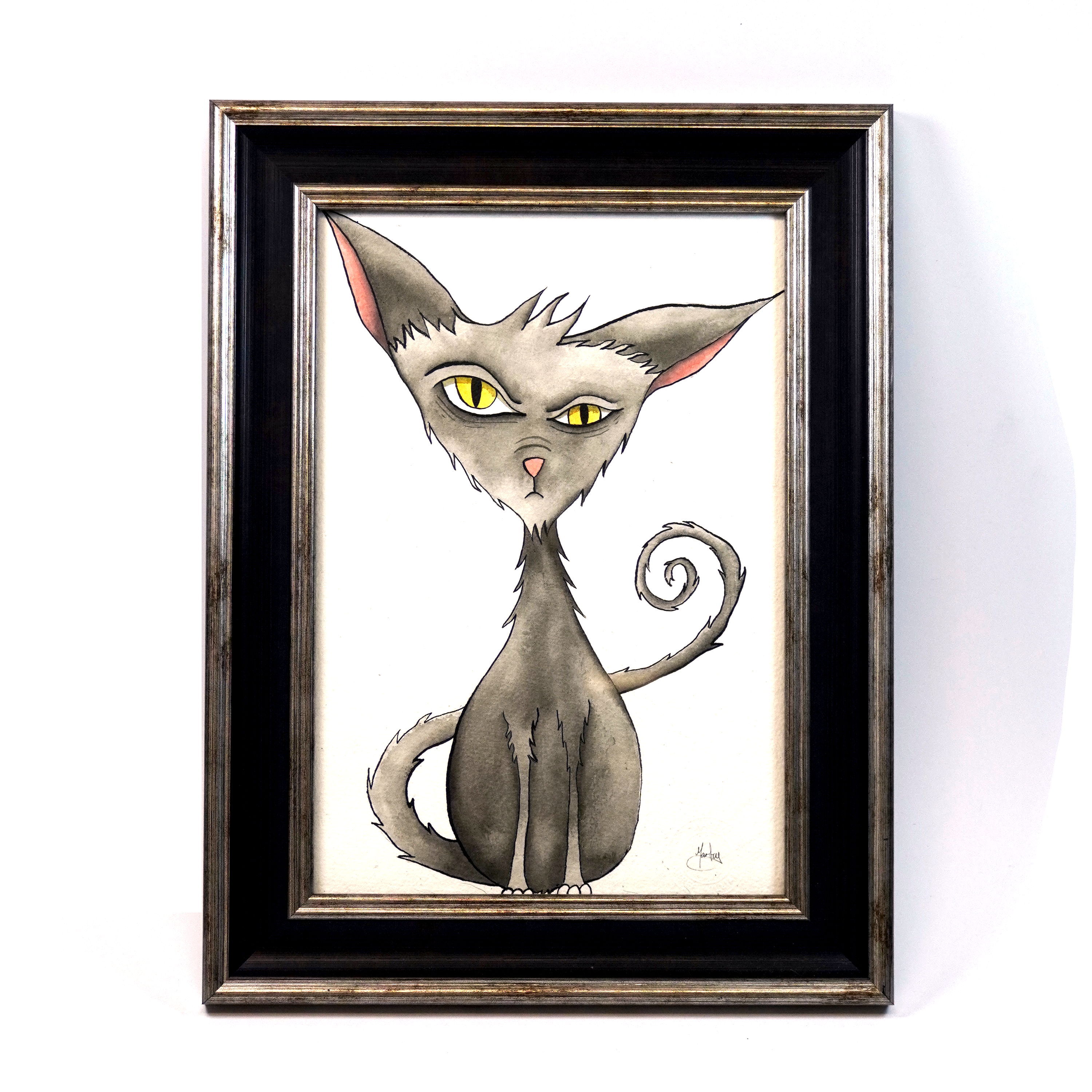 Mabel the Morose Moggy – "Spikey" | Original Ink Painting, Framed A4