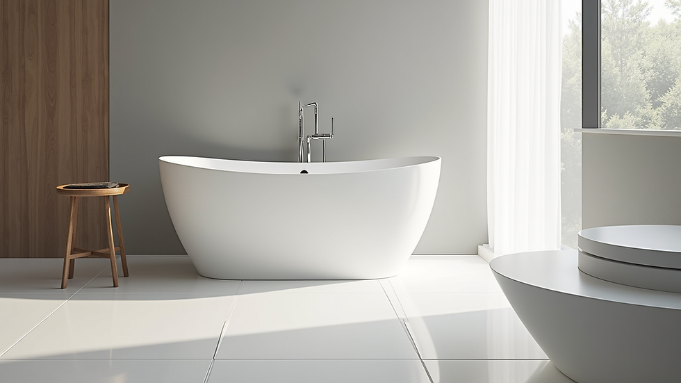 Eye-level view of a modern bathroom featuring a white bespoke bath panel