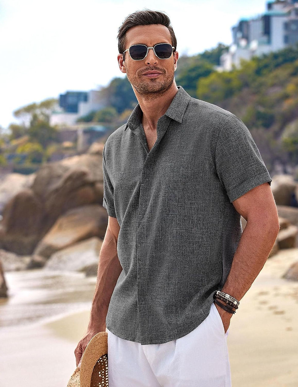 Thumbnail: COOFANDY Men's Linen Shirts Short Sleeve Casual Shirts Button Down Shirt for Men