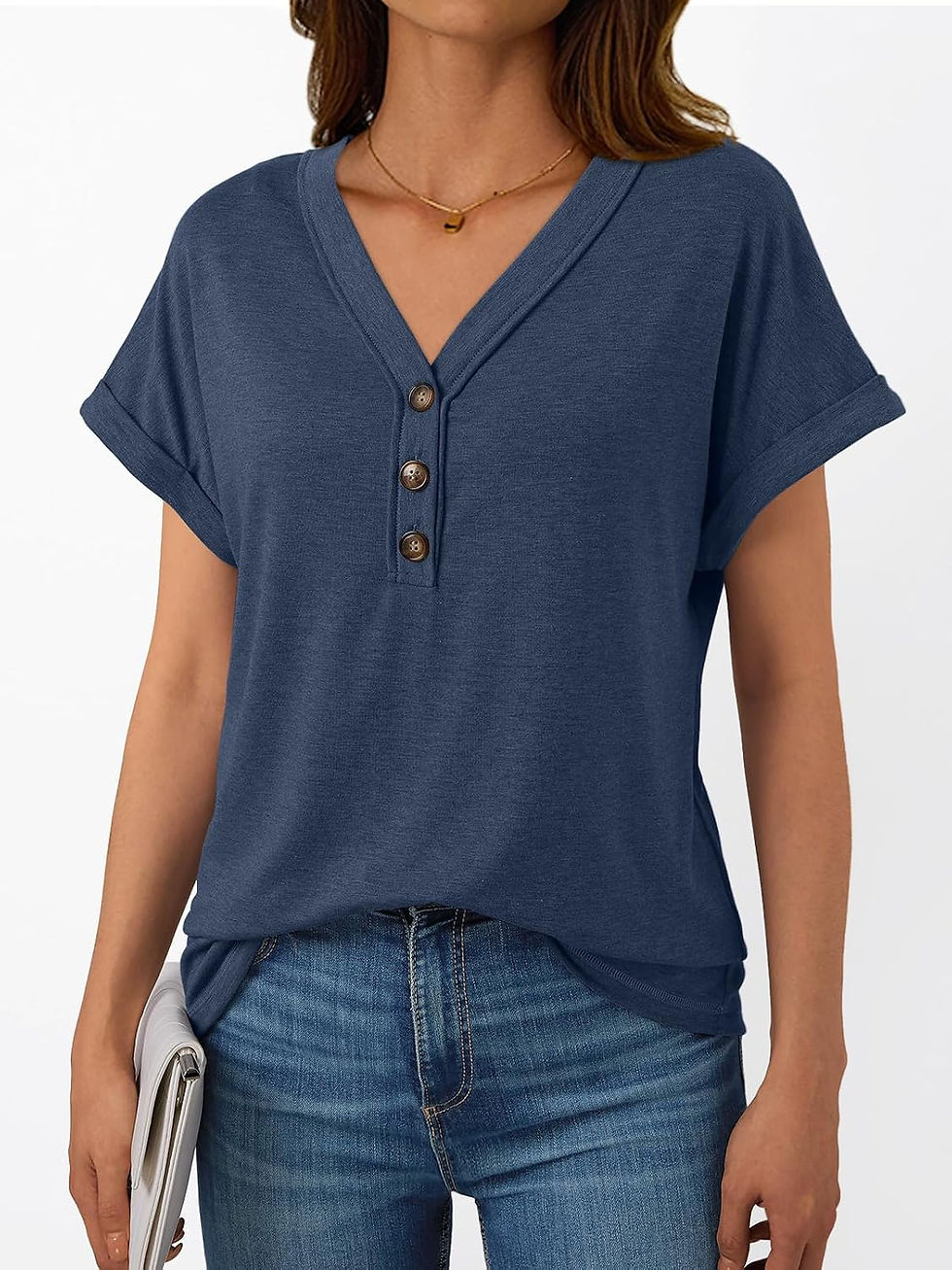 Thumbnail: AUTOMET Short Sleeve V Neck T Shirts Womens Summer Business Casual Dressy Tops 2