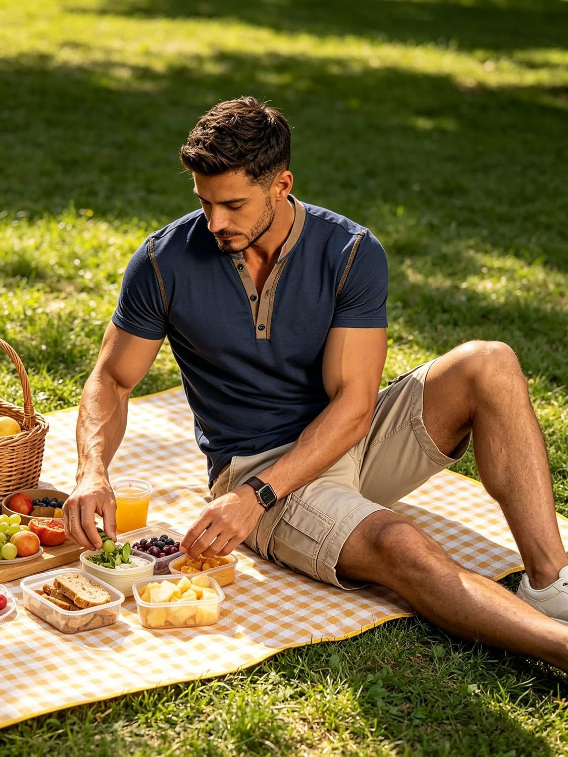 Men's Casual Henley Shirts Classic Button Cotton Short Sleeve T-Shirt Summer Bas