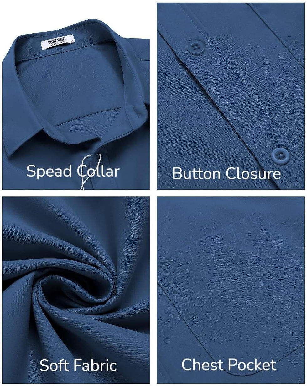 Thumbnail: COOFANDY Mens Short Sleeve Casual Button Down Shirts Summer Untucked Dress Shirt