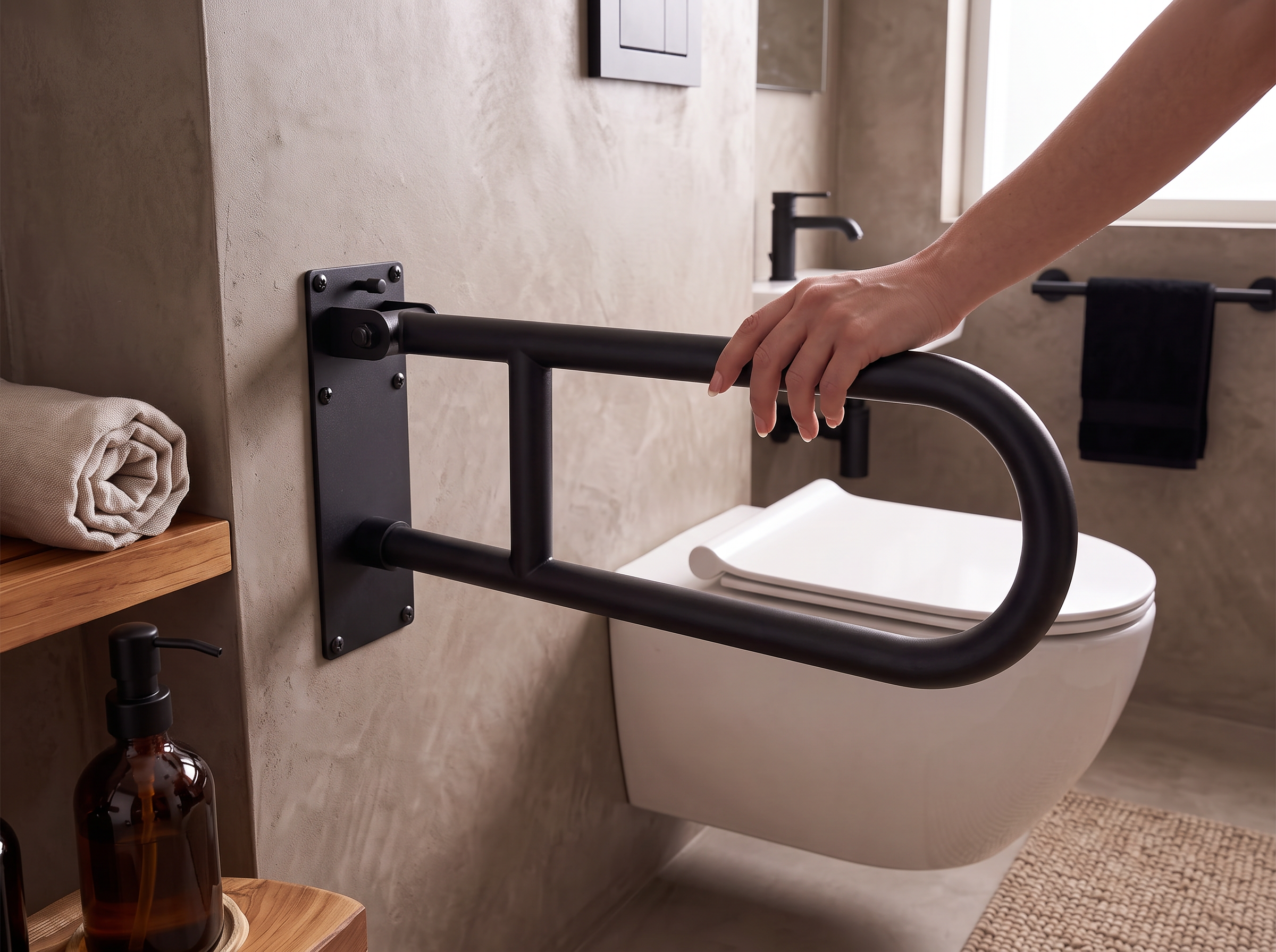 Rina Swing-Up Grab Bar in Black view 2