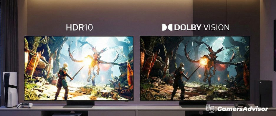 HDR gaming display showing enhanced brightness and contrast on a modern TV