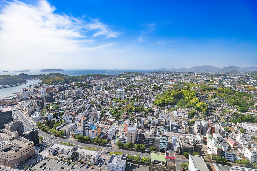 タワーの上から見る山口県下関の街並み