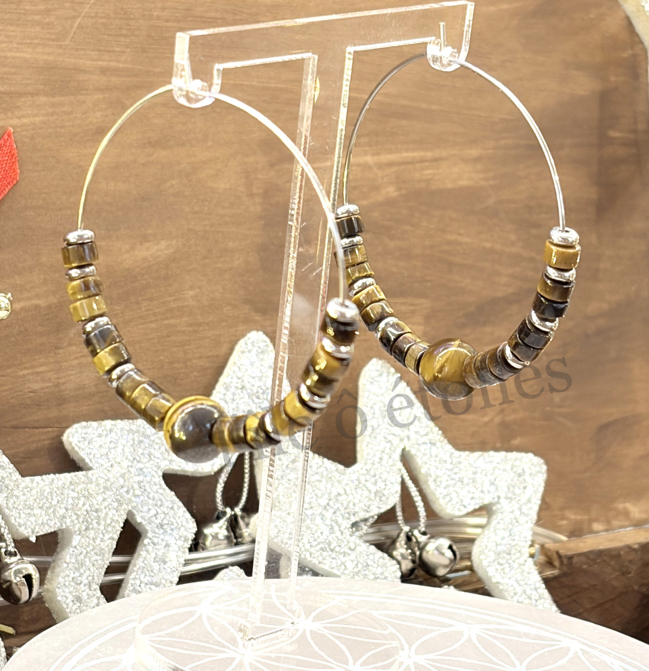 boucles d'oreilles créoles œil de tigre